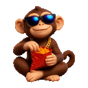 a cool monkey with aura shades eating Doritos animated emoji