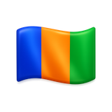 Create a flag emoji in the exact visual style of a modern smartphone flag emoji like 🇫🇷. Three vertical sections: blue, orange, and green, matching the FPT brand colors. Small waving flag, clean flat design, subtle fabric folds, no pole, transparent background, centered composition, simple emoji appearance. emoji