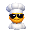Dancing with a chef's hat and sunglasses with rave lights emoji