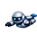 Robot cyborg swimming and flipping user off by showing middle finger. emoji