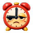 Clock ticking with a tired face emoji