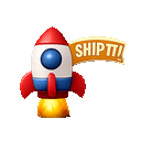 Rocket launching with a ship it banner emoji
