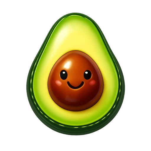 Avocado half with a happy pit face emoji
