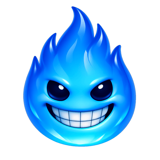 Blue flame with a grinning face