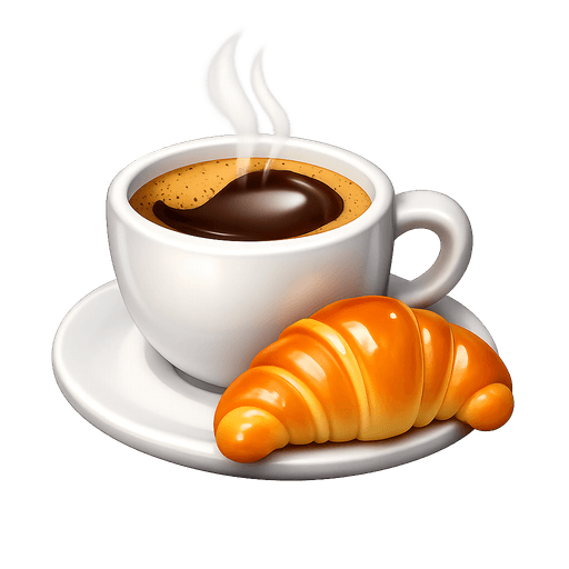 Coffee cup on a saucer with a croissant emoji
