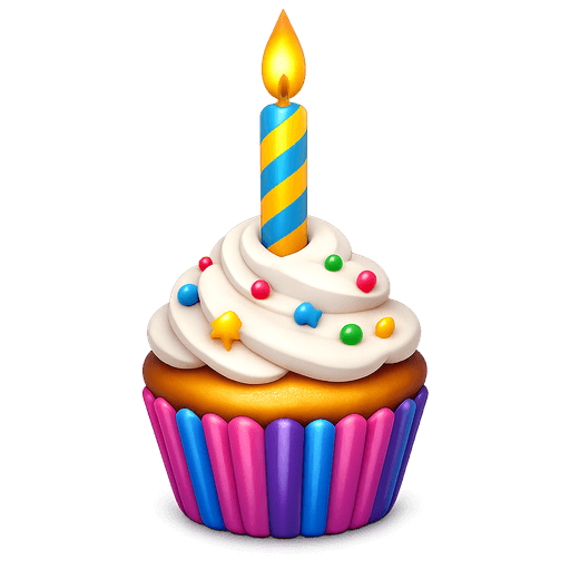 Cupcake with a single tall candle emoji
