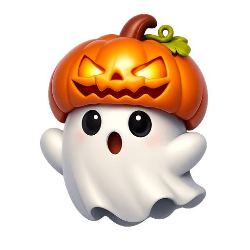 Ghost wearing a pumpkin as a hat emoji