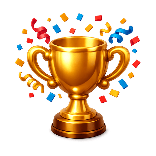 Gold trophy with confetti