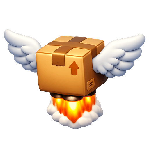Package with wings taking off emoji
