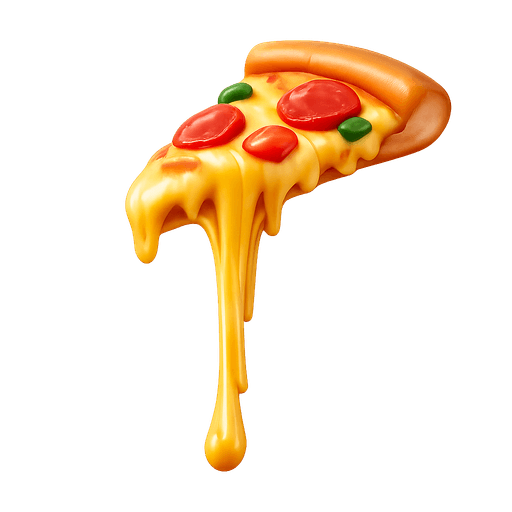 Pizza slice with a long cheese pull