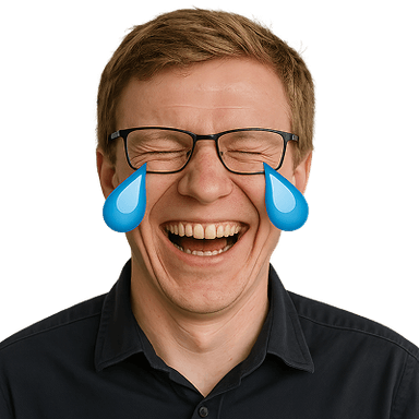 A person as a crying laughing emote for Slack, Discord and Twitch