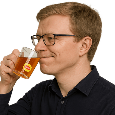 A person as a sipping tea emote for Slack, Discord and Twitch