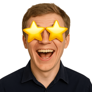 A person as a star struck emote for Slack, Discord and Twitch